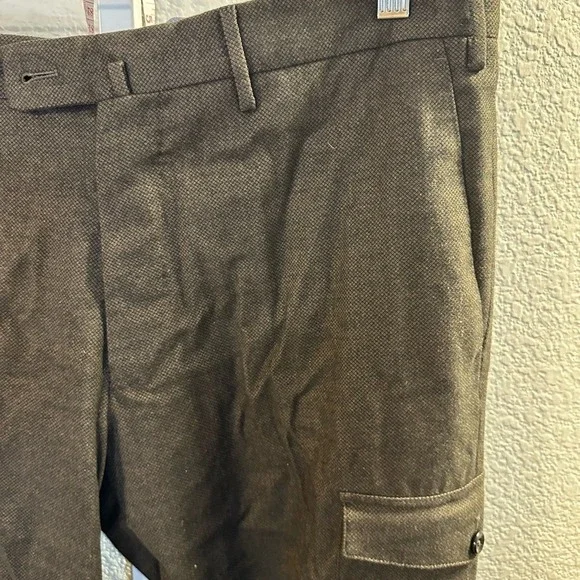 PT Torino Men Brown Herringbone Cargo Pants Deluxe Comfort Fabric Size 52‎